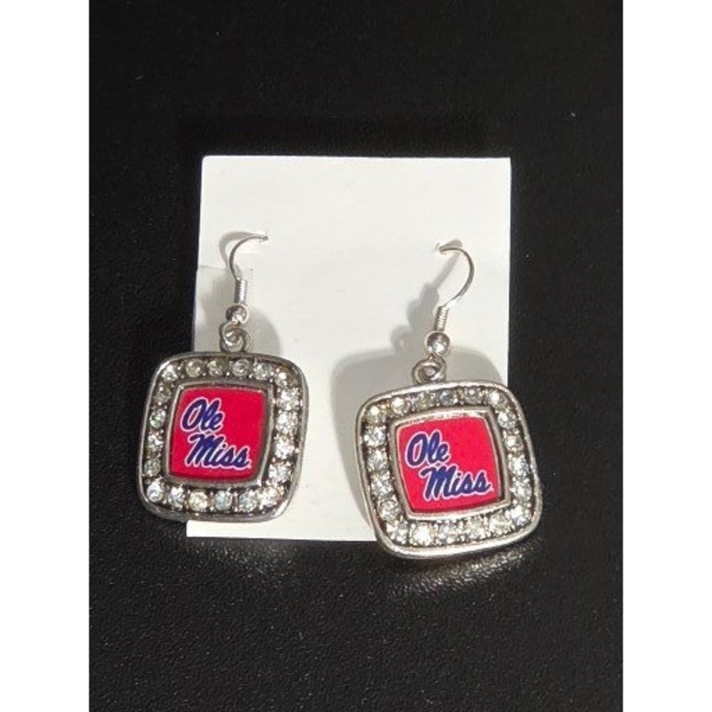 Ole Miss Rebels Square Crystal Dangle Earrings NCAA University Casual College